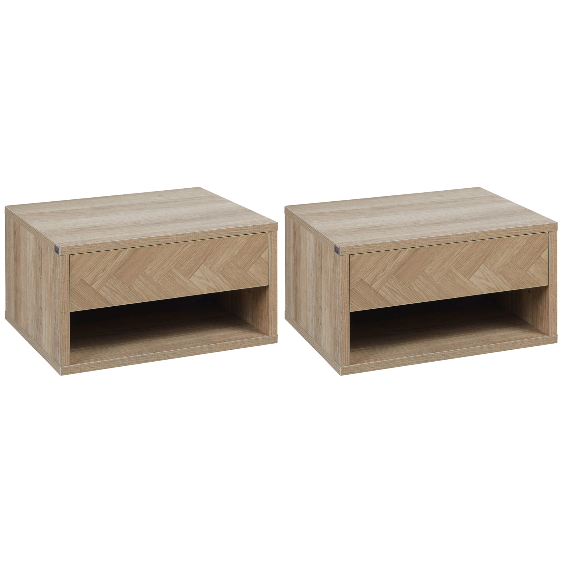 Set of 2 Floating Nightstands Bedside Tables with Drawer for Bedroom Living Room 37x32x21 cm Natural Wood