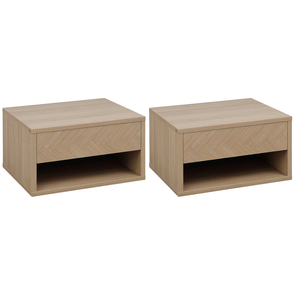 HOMCOM 2er Set Wand-Nachttische mit Schublade für Schlafzimmer und Wohnzimmer 37x32x21 cm Naturholz