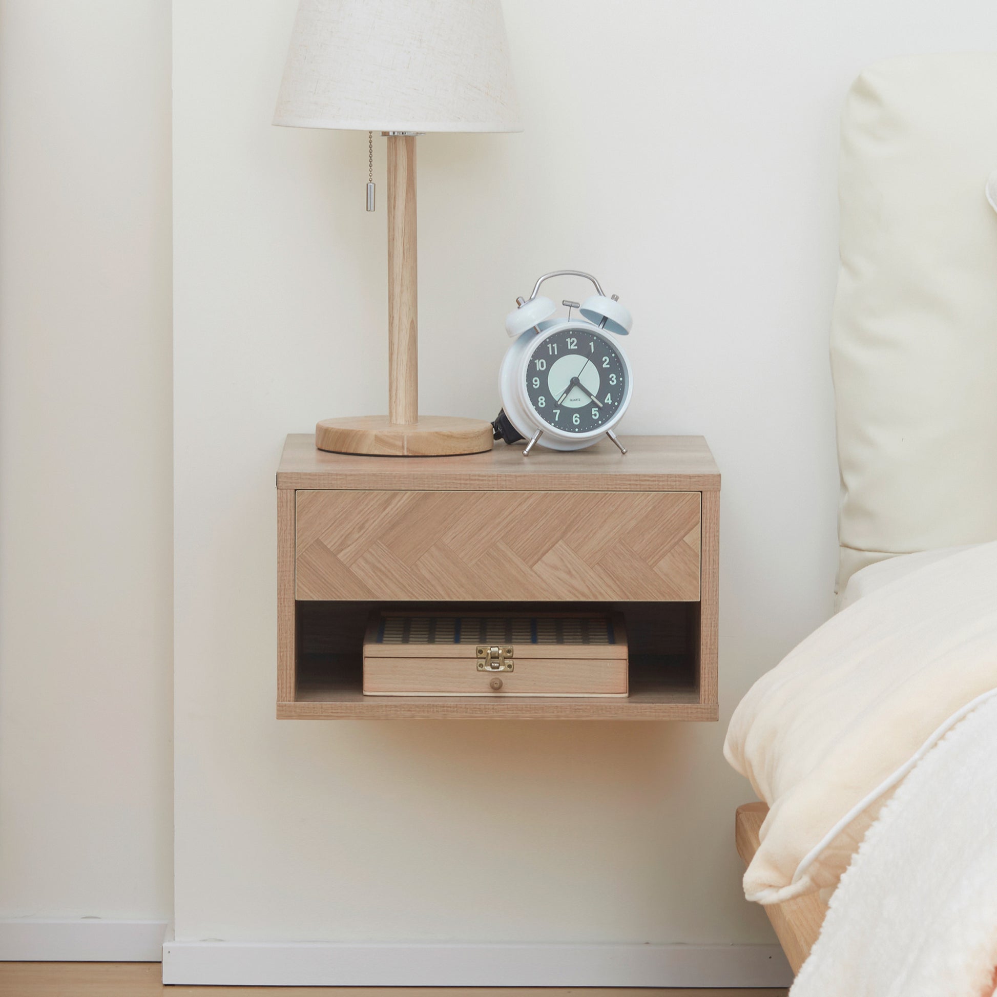 Set of 2 Floating Nightstands Bedside Tables with Drawer for Bedroom Living Room 37x32x21 cm Natural Wood