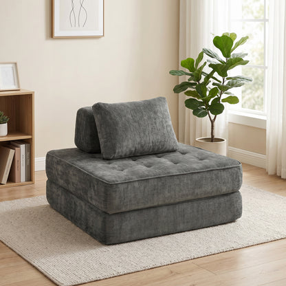 2-in-1 Folding Single Sofa Bed – Chenille Floor Chair with Thick Foldable Mattress, Removable Pillow & Backrest, Compressed, No Assembly, Gray