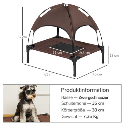 Elevated Dog Bed with Canopy, Pet Bed, Outdoor Dog Lounger with Roof, Breathable, Taft Fabric for Camping Coffee 61 x 46 x 62 cm