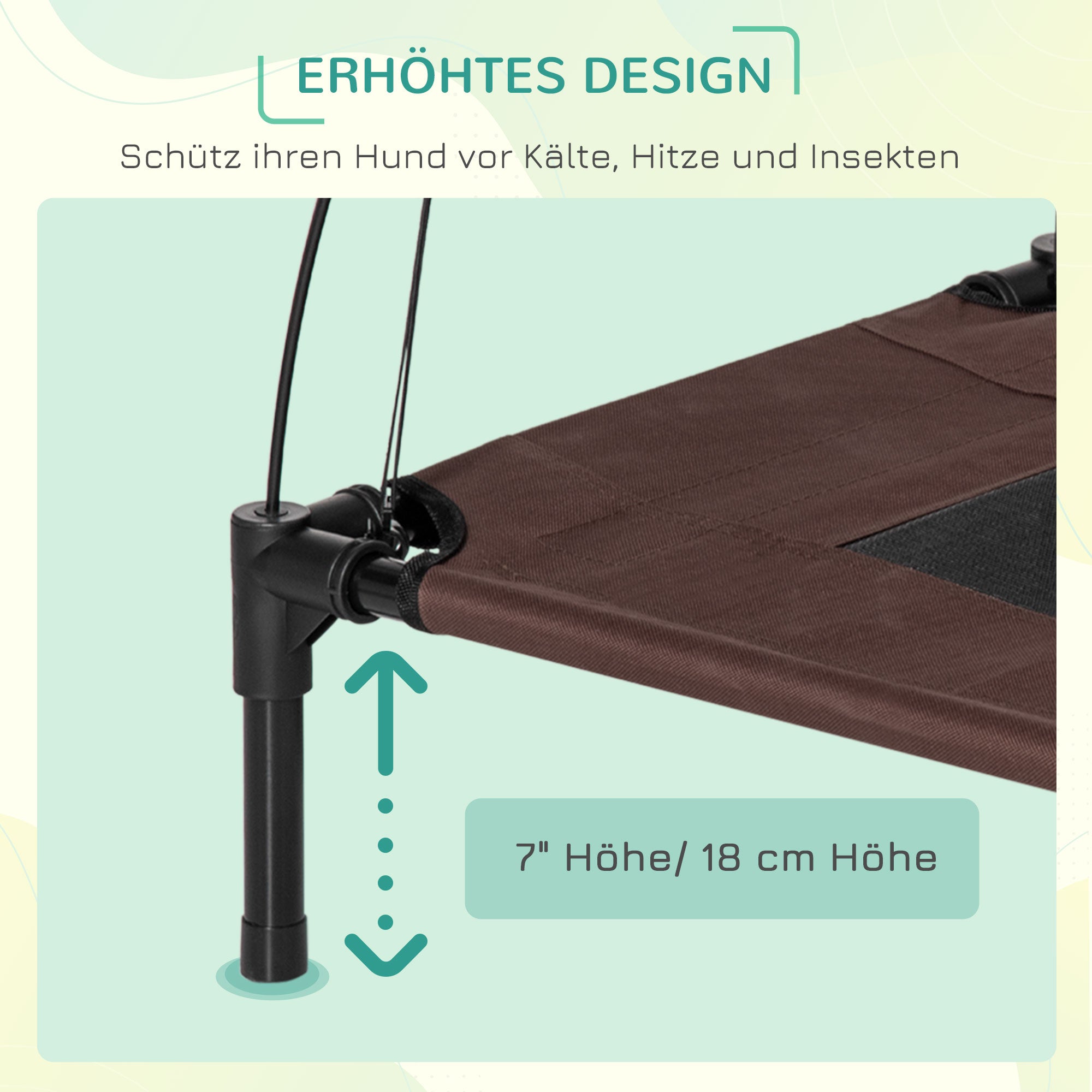 Elevated Dog Bed with Canopy, Pet Bed, Outdoor Dog Lounger with Roof, Breathable, Taft Fabric for Camping Coffee 61 x 46 x 62 cm