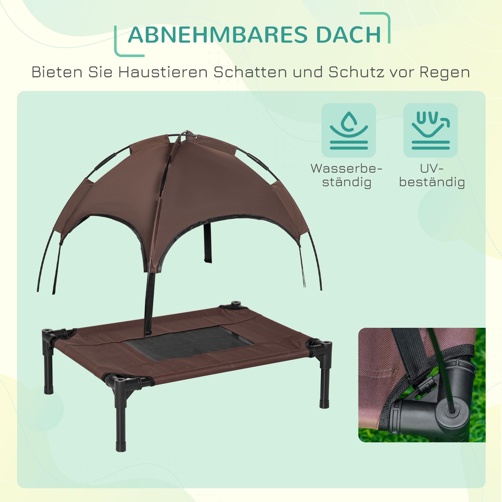 Elevated Dog Bed with Canopy, Pet Bed, Outdoor Dog Lounger with Roof, Breathable, Taft Fabric for Camping Coffee 61 x 46 x 62 cm
