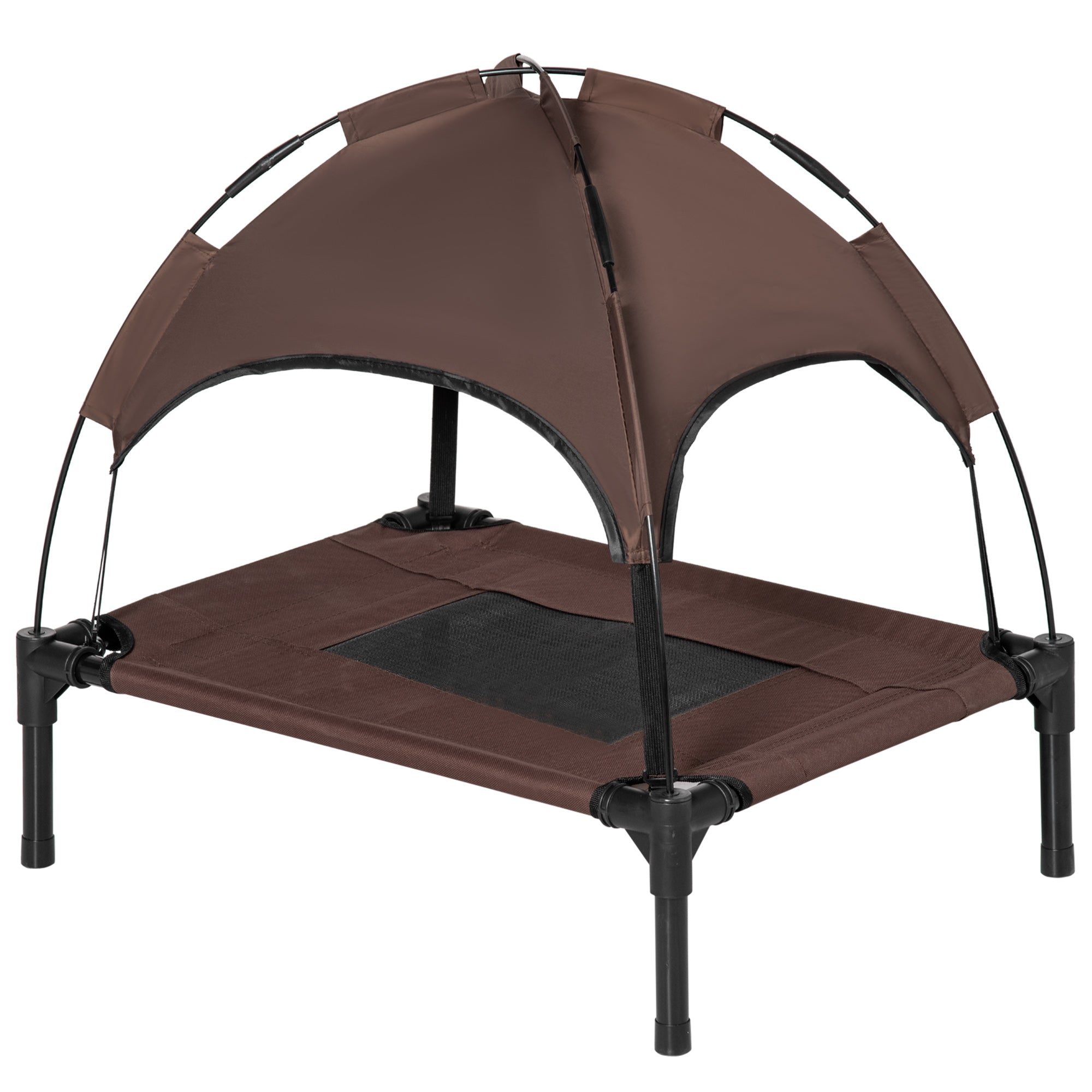 Elevated Dog Bed with Canopy, Pet Bed, Outdoor Dog Lounger with Roof, Breathable, Taft Fabric for Camping Coffee 61 x 46 x 62 cm