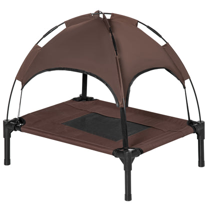 Elevated Dog Bed with Canopy, Pet Bed, Outdoor Dog Lounger with Roof, Breathable, Taft Fabric for Camping Coffee 61 x 46 x 62 cm