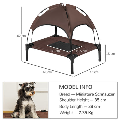 Elevated Dog Bed with Canopy, Pet Bed, Outdoor Dog Lounger with Roof, Breathable, Taft Fabric for Camping Coffee 61 x 46 x 62 cm