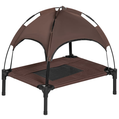 Elevated Dog Bed with Canopy, Pet Bed, Outdoor Dog Lounger with Roof, Breathable, Taft Fabric for Camping Coffee 61 x 46 x 62 cm