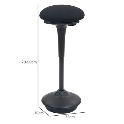 Standing Desk Stool, Ergonomic Stool, Height Adjustable 70-90 cm, 360° Swivel Seat, Wide Base, with Non-Slip Pads, Padded Cushion, Black