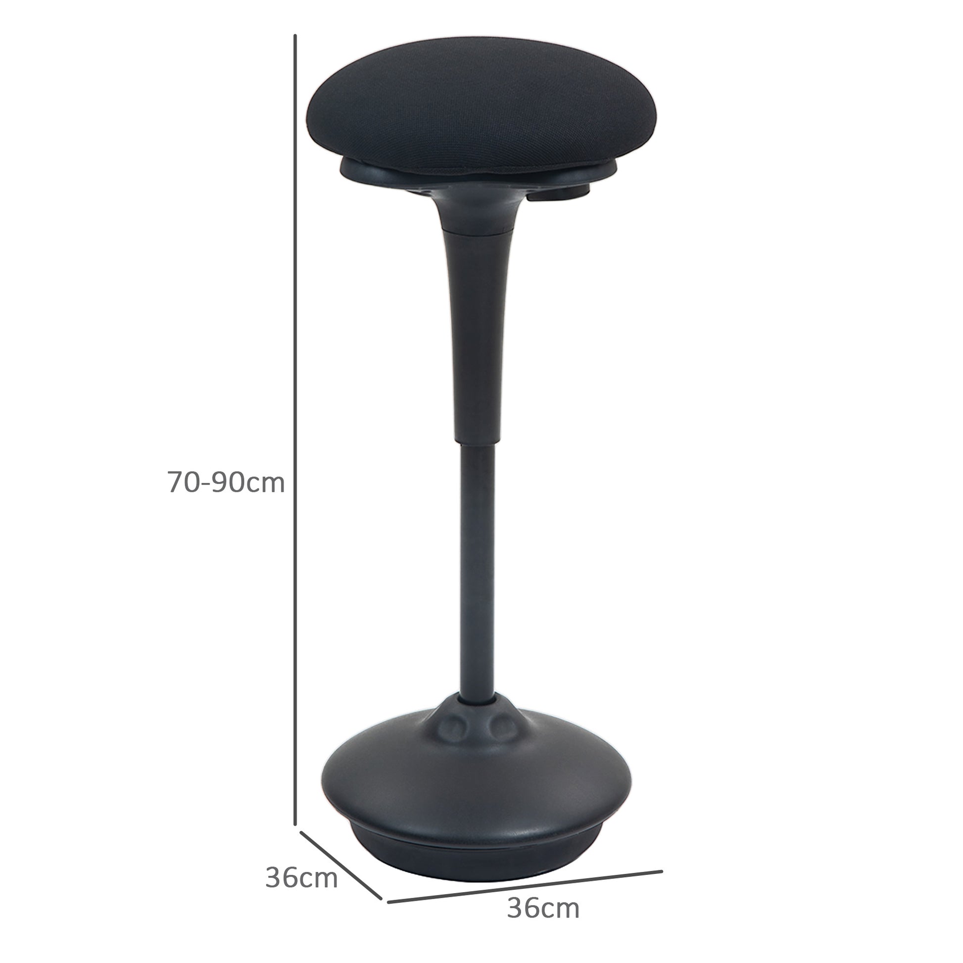 Standing Desk Stool, Ergonomic Stool, Height Adjustable 70-90 cm, 360° Swivel Seat, Wide Base, with Non-Slip Pads, Padded Cushion, Black