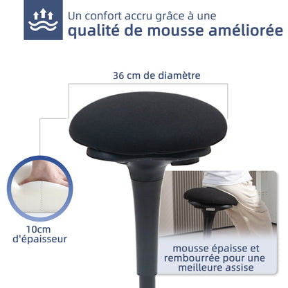 Standing Desk Stool, Ergonomic Stool, Height Adjustable 70-90 cm, 360° Swivel Seat, Wide Base, with Non-Slip Pads, Padded Cushion, Black