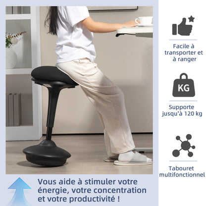 Standing Desk Stool, Ergonomic Stool, Height Adjustable 70-90 cm, 360° Swivel Seat, Wide Base, with Non-Slip Pads, Padded Cushion, Black