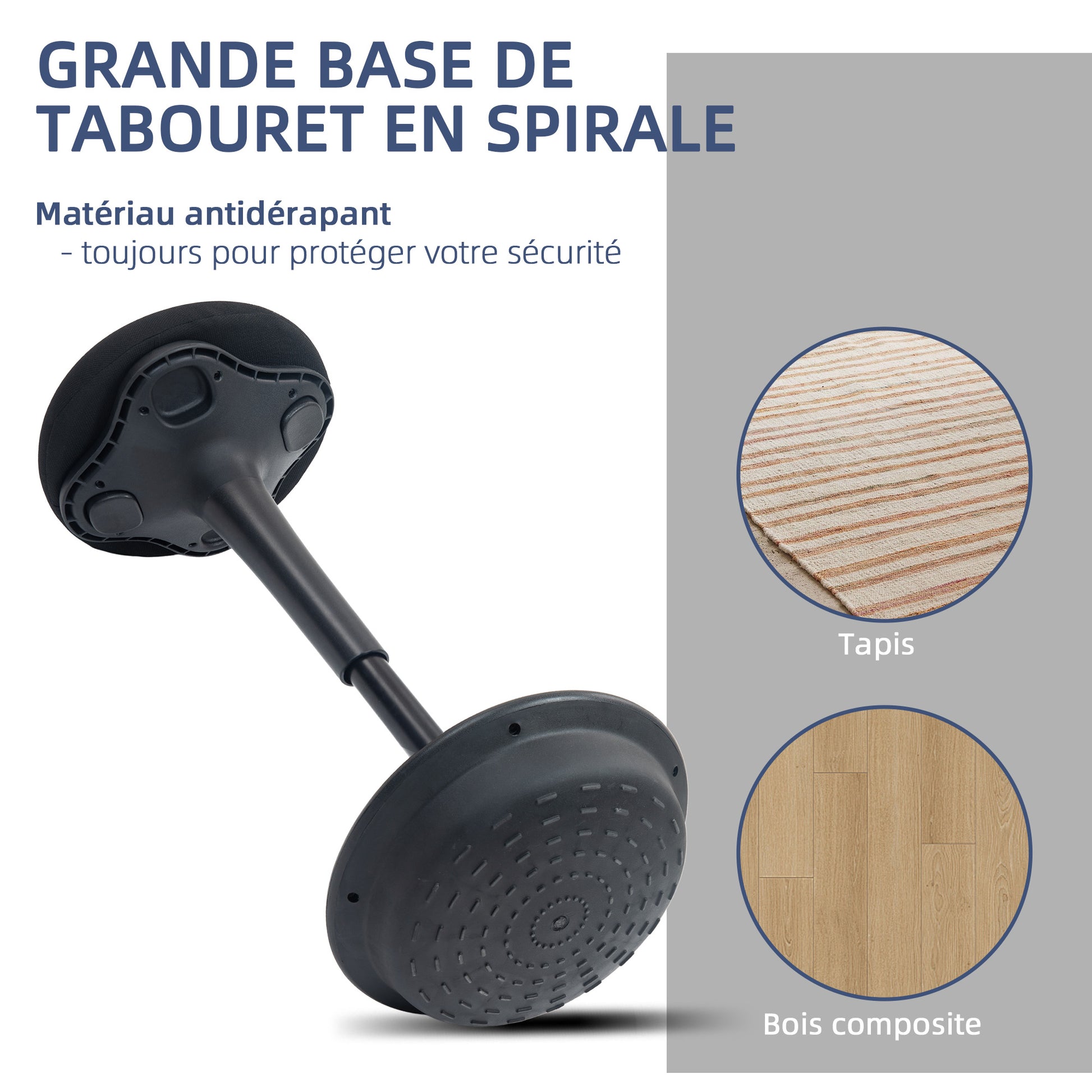 Standing Desk Stool, Ergonomic Stool, Height Adjustable 70-90 cm, 360° Swivel Seat, Wide Base, with Non-Slip Pads, Padded Cushion, Black