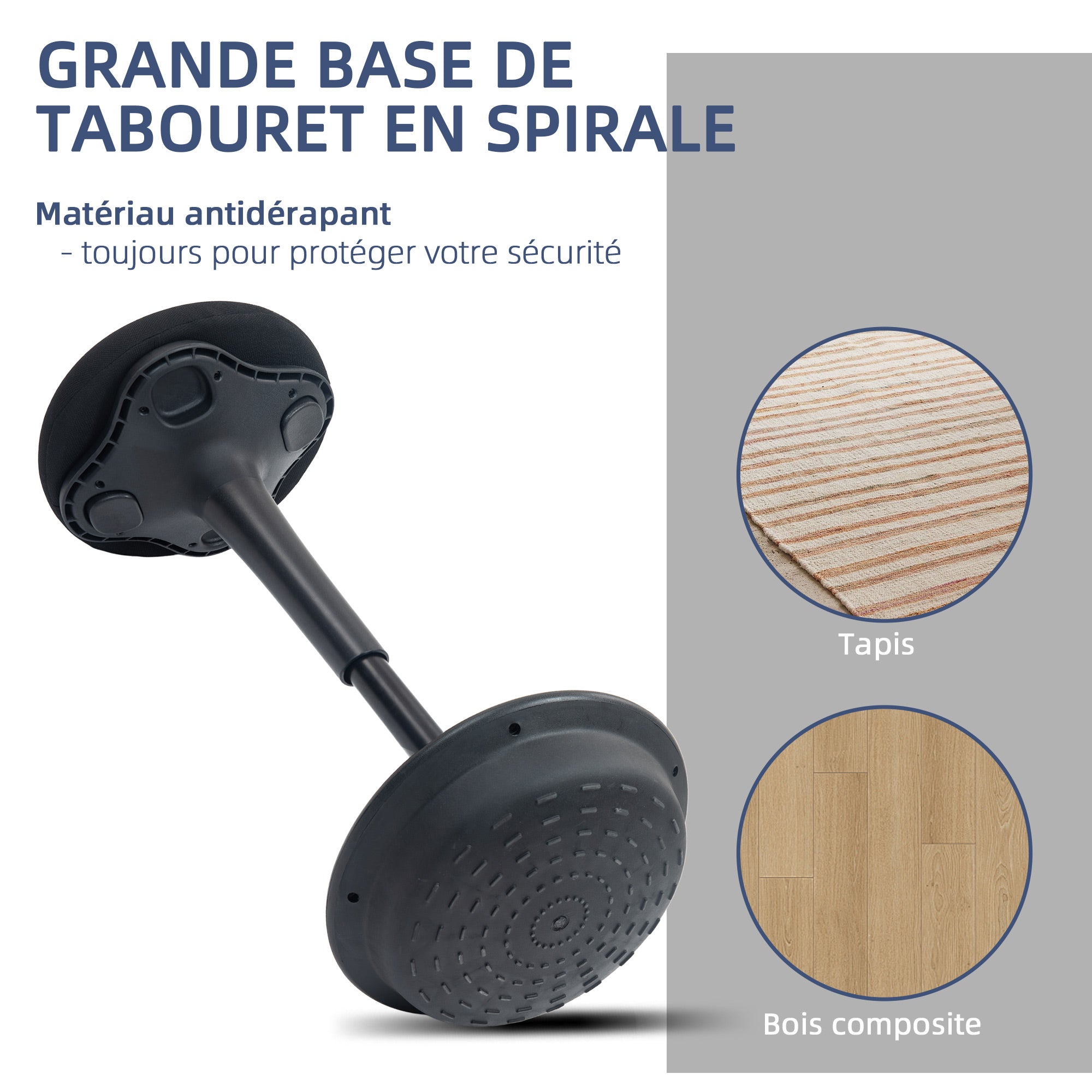 Standing Desk Stool, Ergonomic Stool, Height Adjustable 70-90 cm, 360° Swivel Seat, Wide Base, with Non-Slip Pads, Padded Cushion, Black