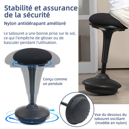 Standing Desk Stool, Ergonomic Stool, Height Adjustable 70-90 cm, 360° Swivel Seat, Wide Base, with Non-Slip Pads, Padded Cushion, Black
