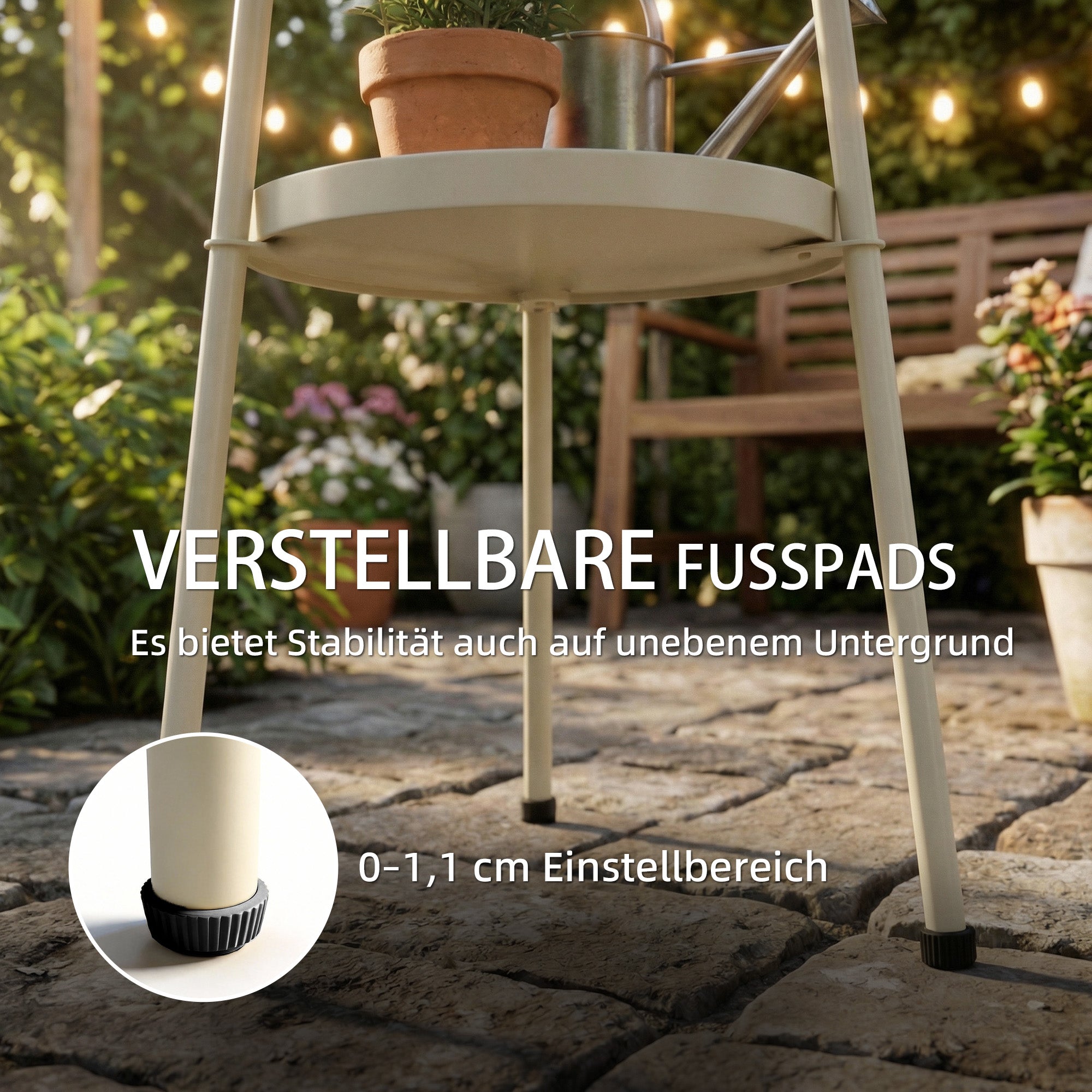 Round Patio Side Table Ø36 cm (14.2 in) – Metal Balcony & Camping Table, Cream White