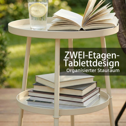 Round Patio Side Table Ø36 cm (14.2 in) – Metal Balcony & Camping Table, Cream White