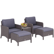 Garden Furniture Set 2 Chairs 2 Footstools 1 Tempered Glass Coffee Table Gray Rattan