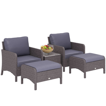 Garden Furniture Set 2 Chairs 2 Footstools 1 Tempered Glass Coffee Table Gray Rattan