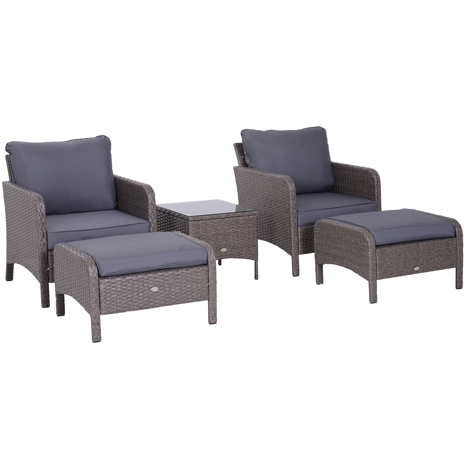 Garden Furniture Set 2 Chairs 2 Footstools 1 Tempered Glass Coffee Table Gray Rattan