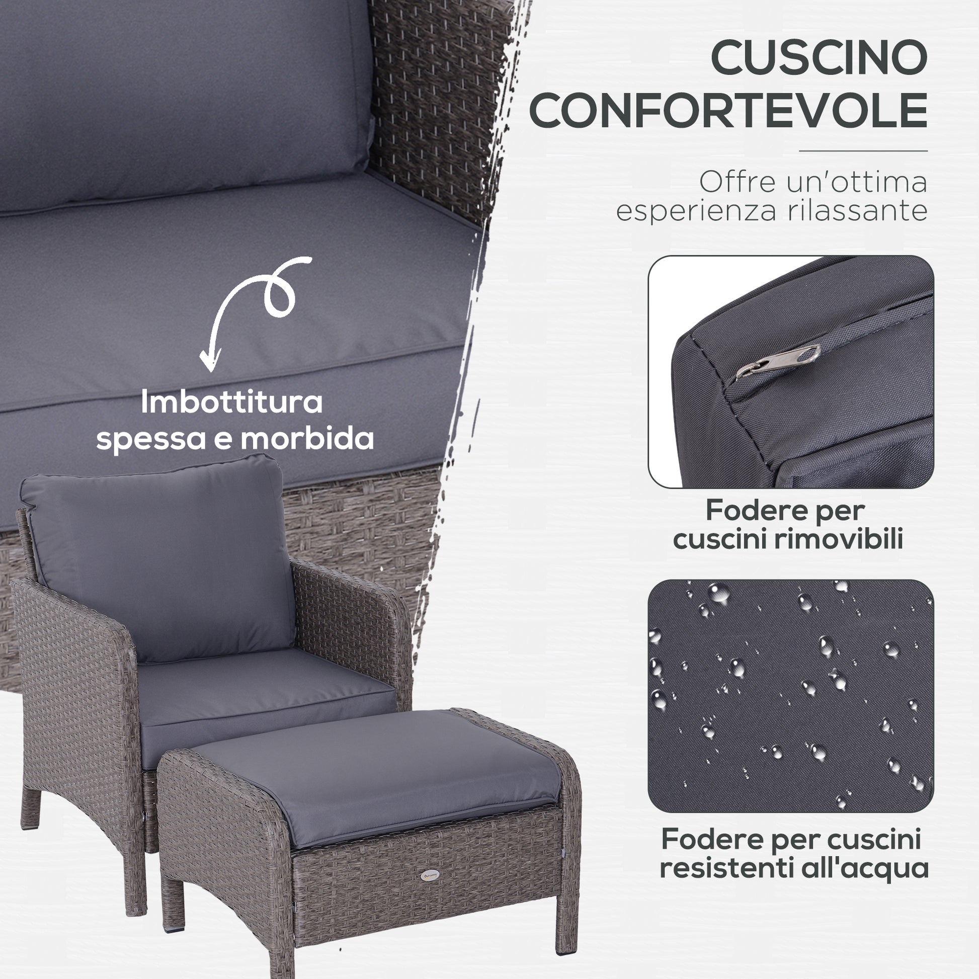 Garden Furniture Set 2 Chairs 2 Footstools 1 Tempered Glass Coffee Table Gray Rattan