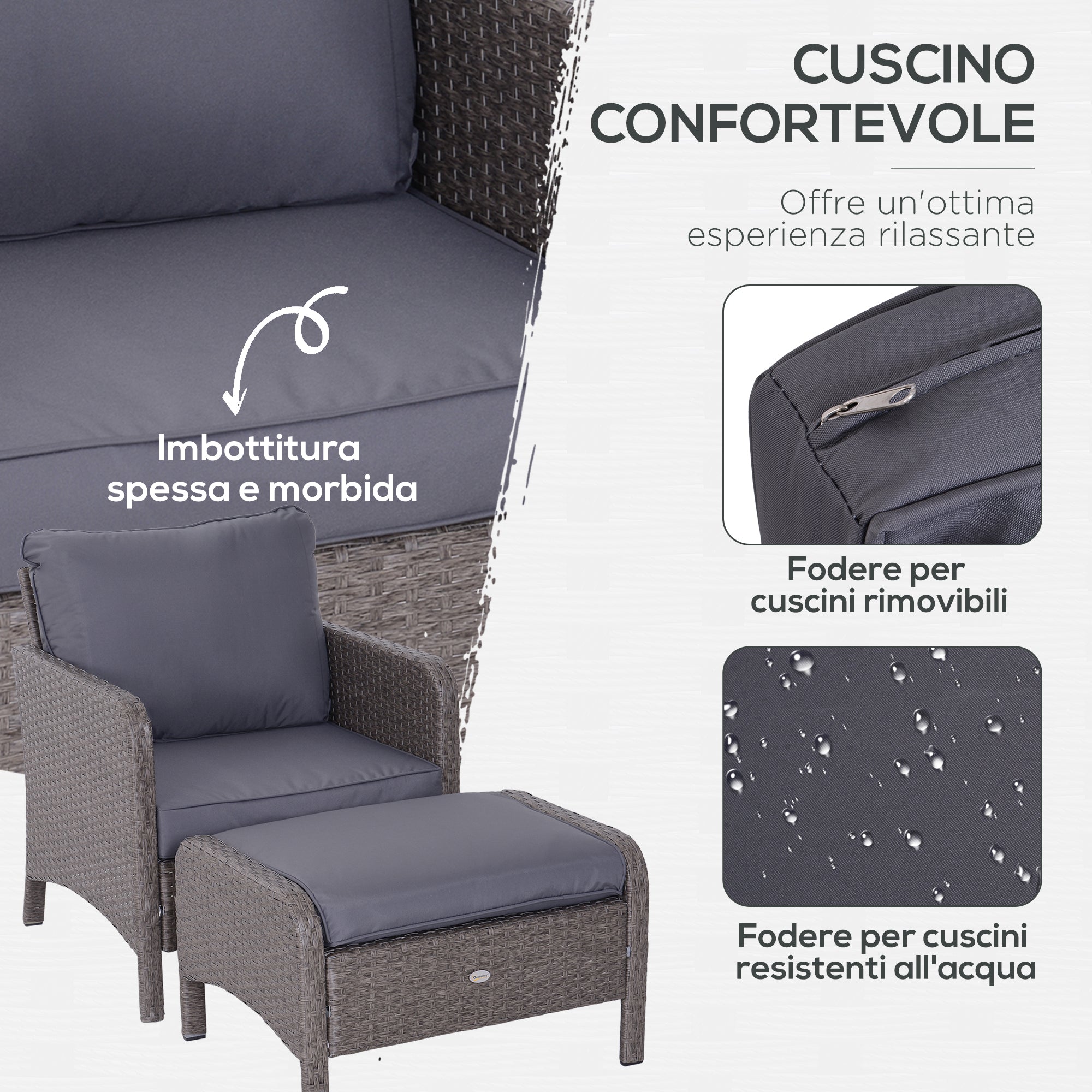 Garden Furniture Set 2 Chairs 2 Footstools 1 Tempered Glass Coffee Table Gray Rattan