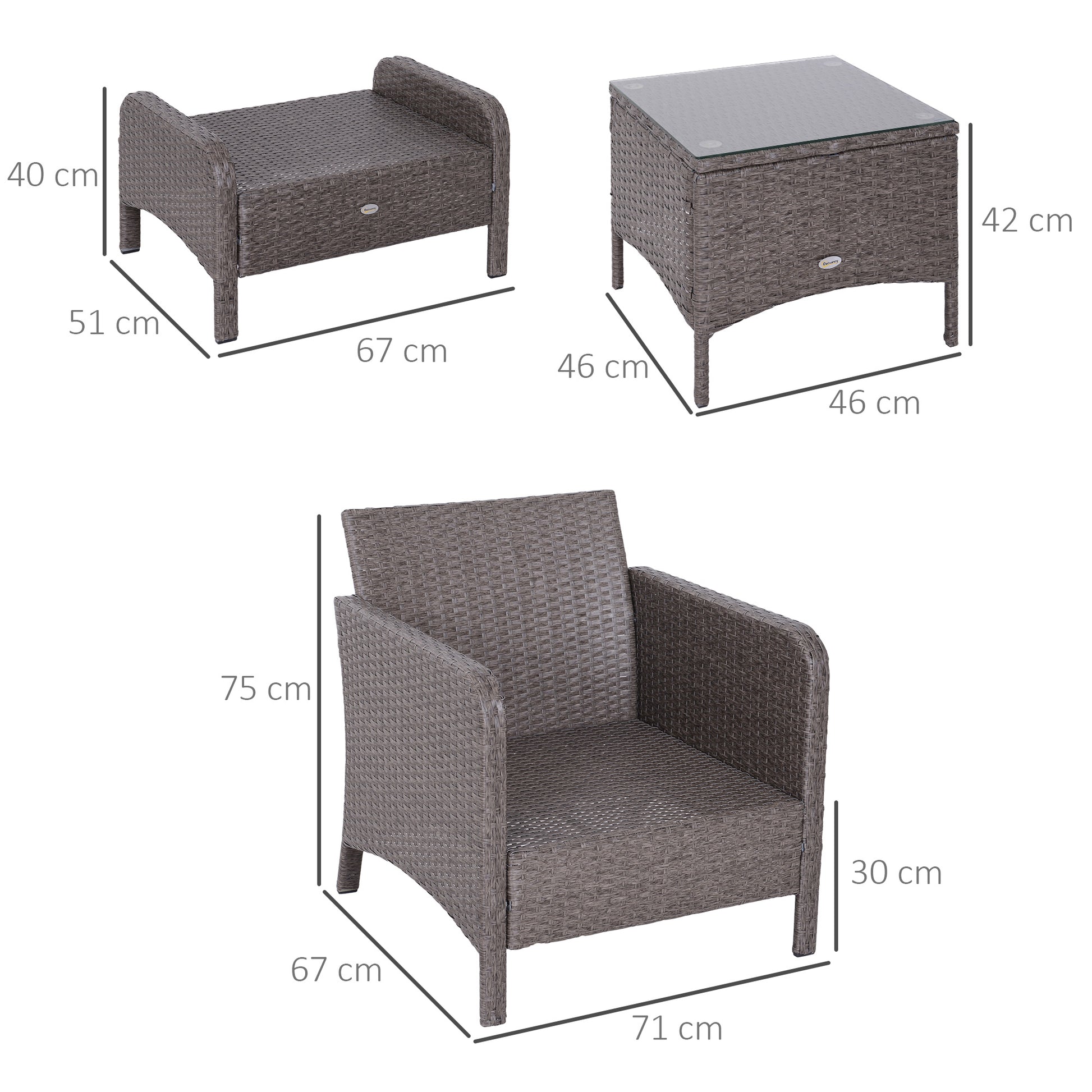 Garden Furniture Set 2 Chairs 2 Footstools 1 Tempered Glass Coffee Table Gray Rattan