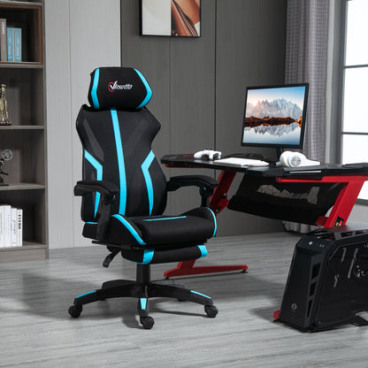 Gaming Chair with Retractable Footrest Reclining Swivel Office Chair with Headrest and Height Adjustable 65x65x119-129 cm Black and Blue