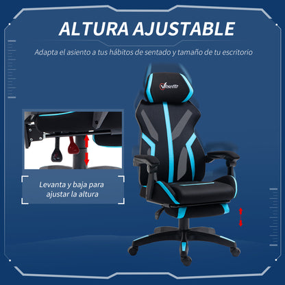 Gaming Chair with Retractable Footrest Reclining Swivel Office Chair with Headrest and Height Adjustable 65x65x119-129 cm Black and Blue