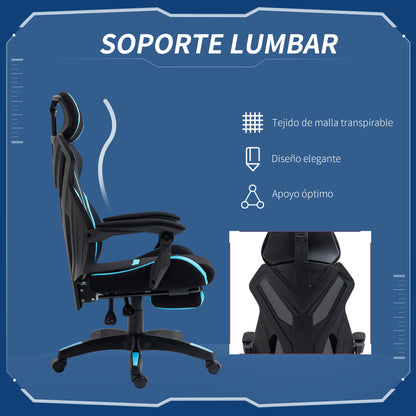 Gaming Chair with Retractable Footrest Reclining Swivel Office Chair with Headrest and Height Adjustable 65x65x119-129 cm Black and Blue