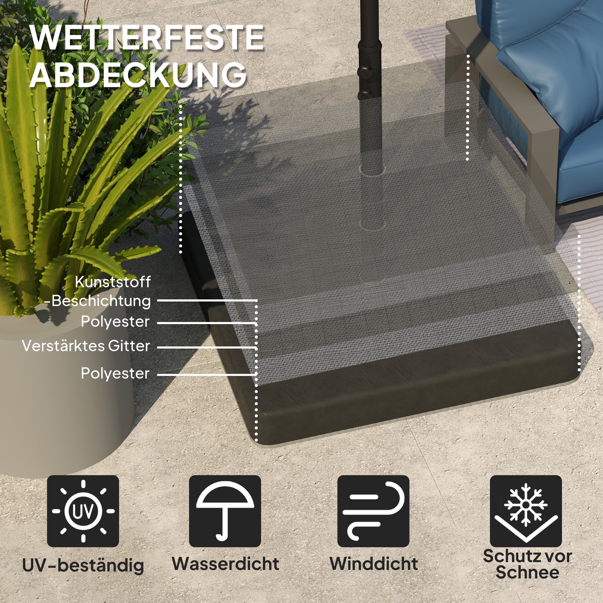Umbrella Stand 4-piece Waterproof Umbrella Weight, Umbrella Stand for Cantilever Umbrella, Ground Cross Fillable with Sand 80 kg, Cantilever Umbrella Stand Weights Umbrella Base Plastic Black