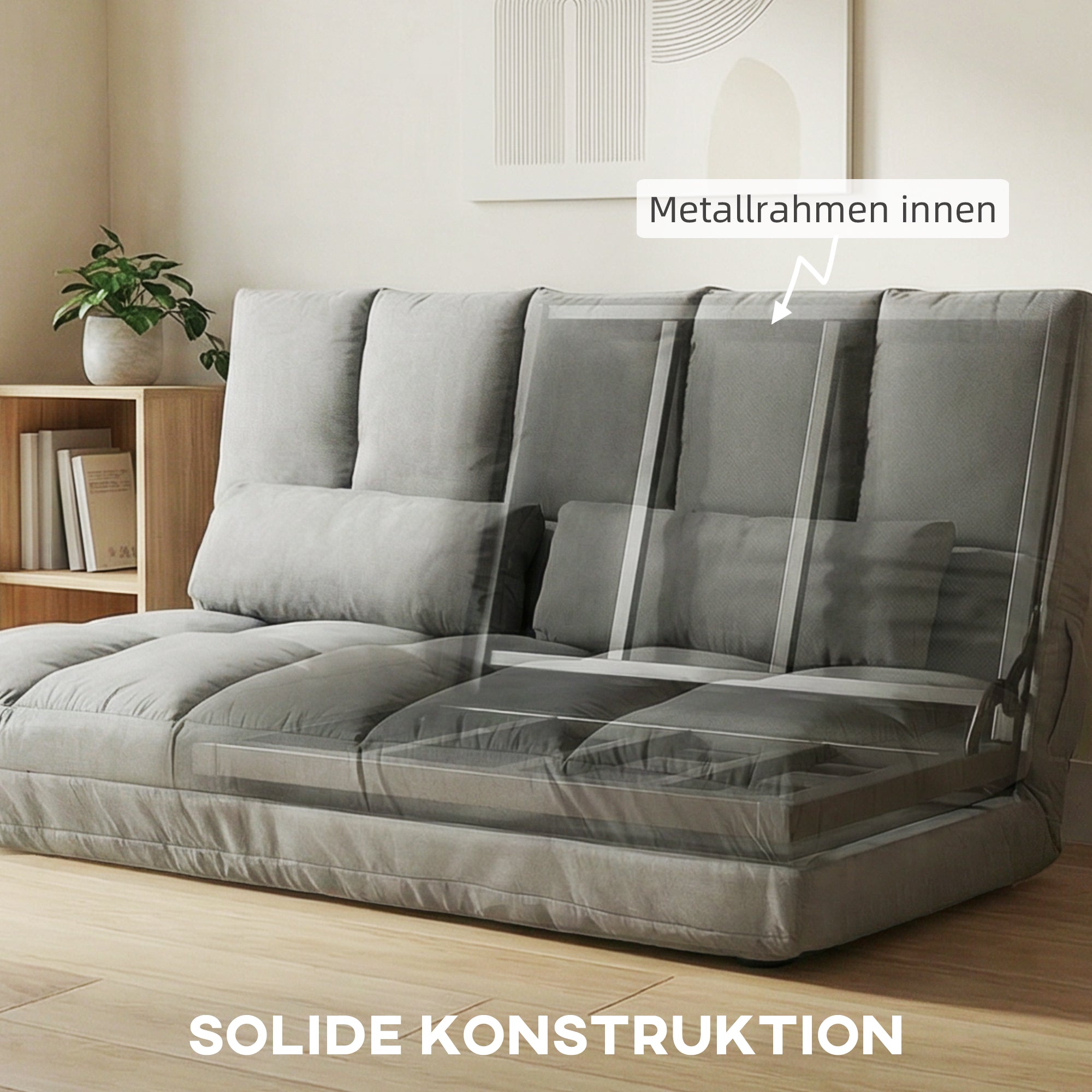 2-in-1 Floor Sofa Bed with 3-Position Backrest & 5-Position Headrest, Foldable Sleeper Chair, Light Gray (130 x 73 x 60 cm / 51.2 x 28.7 x 23.6 in)