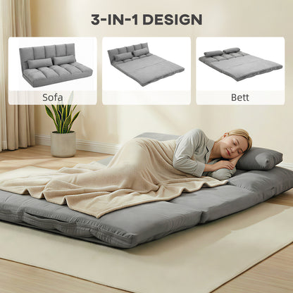 2-in-1 Floor Sofa Bed with 3-Position Backrest & 5-Position Headrest, Foldable Sleeper Chair, Light Gray (130 x 73 x 60 cm / 51.2 x 28.7 x 23.6 in)