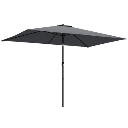Tilt Rectangular Patio Umbrella 300 x 200 cm (118" x 79") with Crank & Cover — UV Protection, Wind-Resistant, Sturdy Market Parasol, Dark Gray