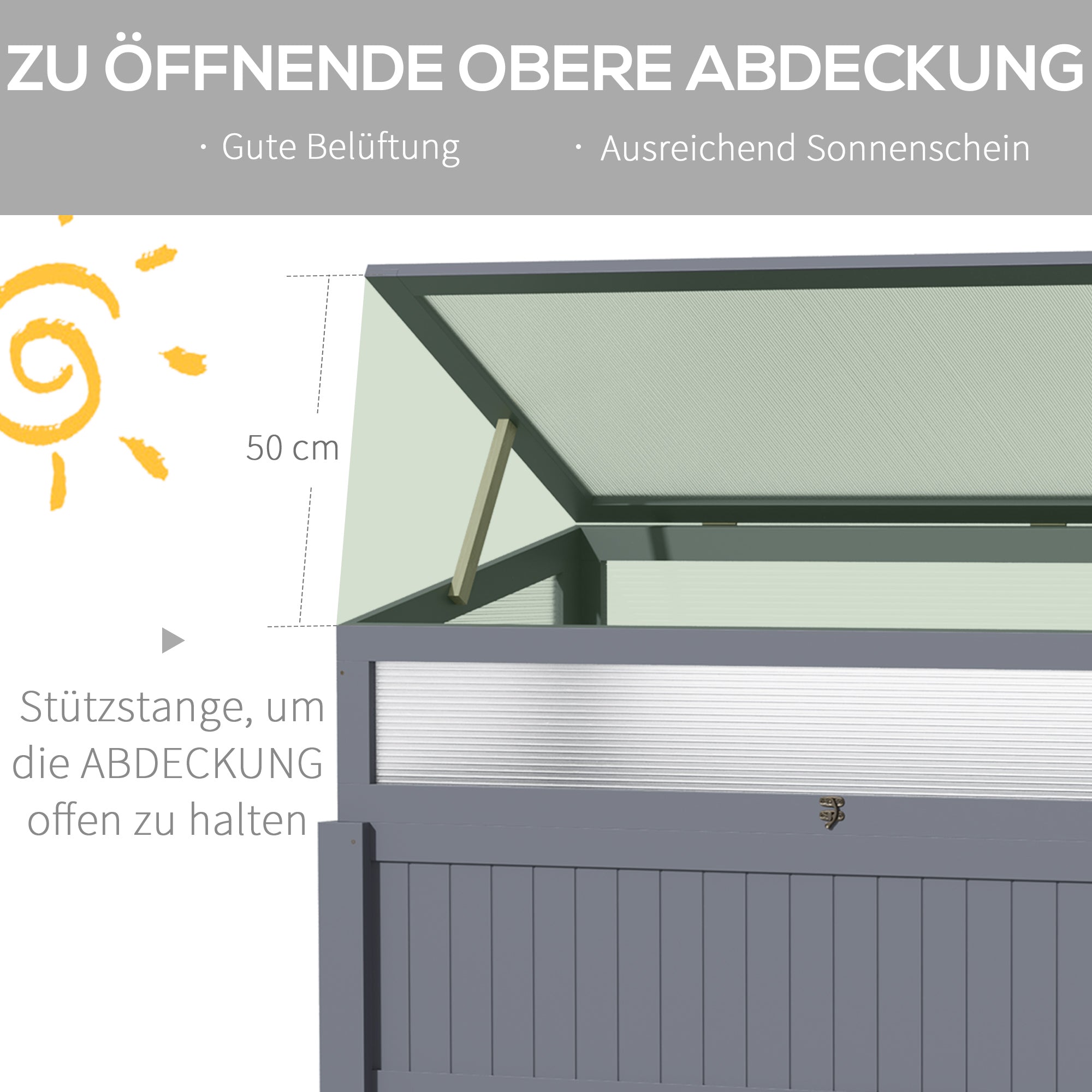 Raised Garden Bed Wood with Cold Frame 2-in-1 Greenhouse Tomato House Vegetable Bed Herbal Bed Planter for Garden Balcony and Terrace Polycarbonate Gray 120 x 54 x 112/122 cm
