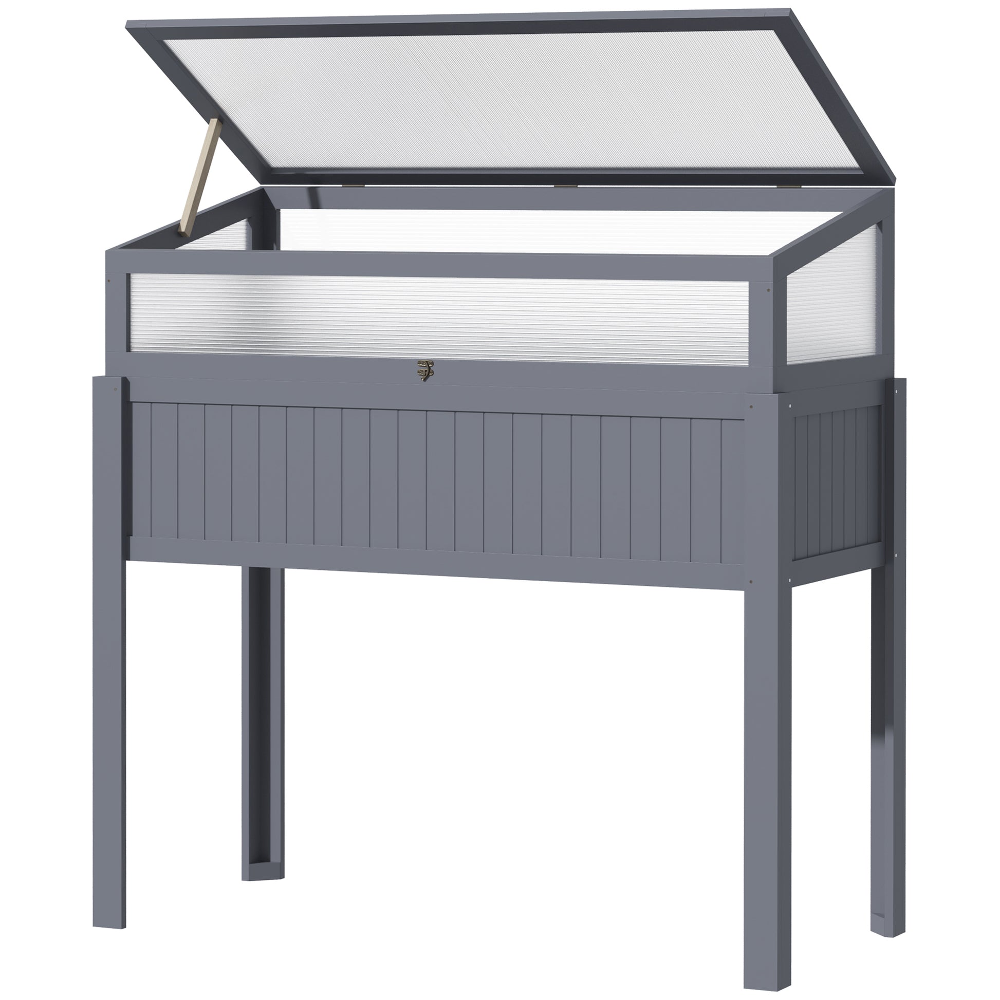 Raised Garden Bed Wood with Cold Frame 2-in-1 Greenhouse Tomato House Vegetable Bed Herbal Bed Planter for Garden Balcony and Terrace Polycarbonate Gray 120 x 54 x 112/122 cm
