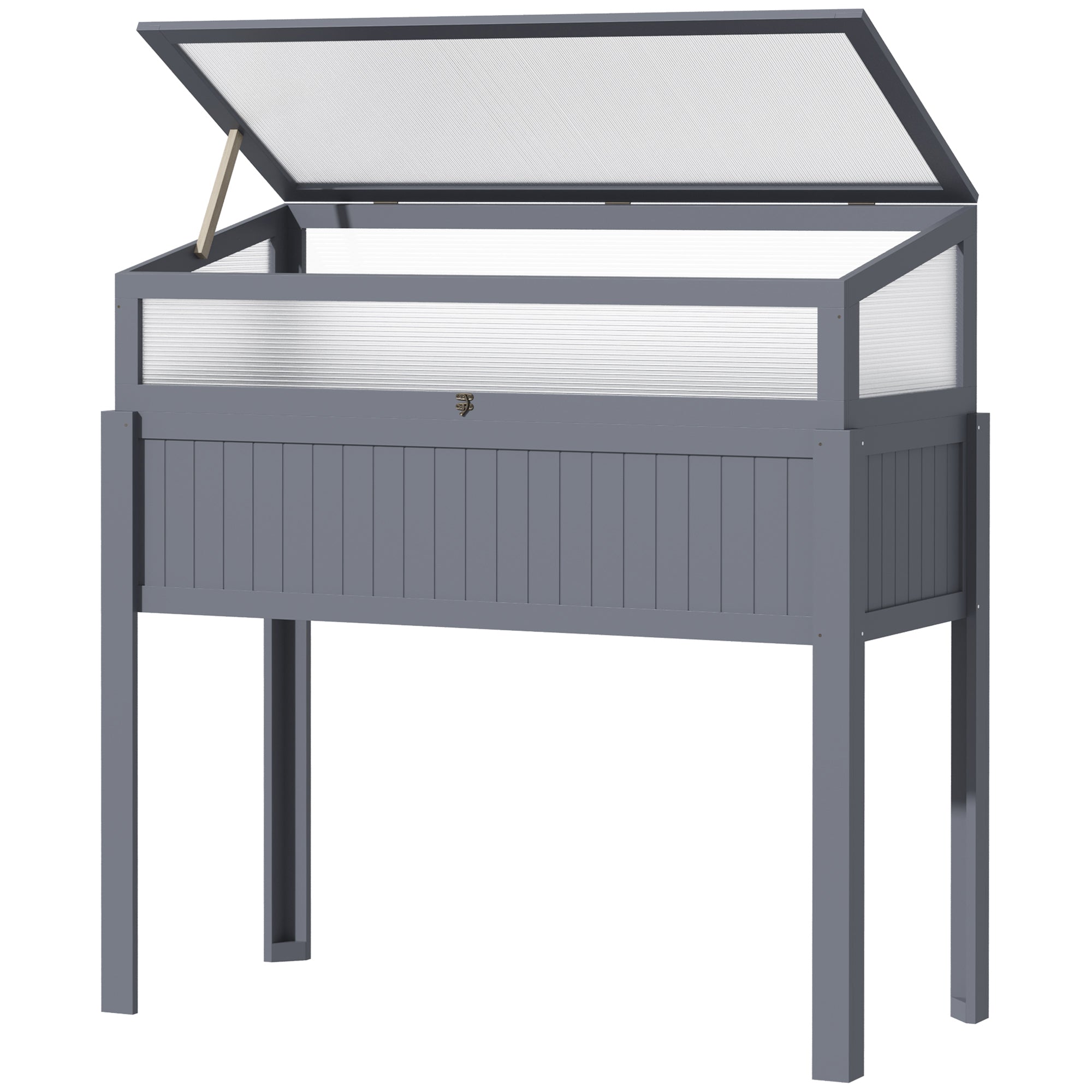 Raised Garden Bed Wood with Cold Frame 2-in-1 Greenhouse Tomato House Vegetable Bed Herbal Bed Planter for Garden Balcony and Terrace Polycarbonate Gray 120 x 54 x 112/122 cm