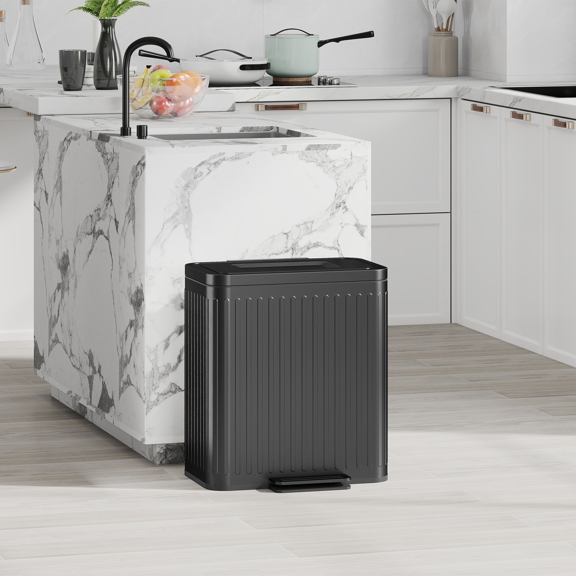 2×20 L Pedal Bin — 40 L Dual-Compartment Kitchen Waste Sorter, Soft-Close Lid, Hold-Open Function, Removable Inner Buckets, Black, 45.5 × 36.5 × 51 cm (17.9 × 14.4 × 20.1 in)
