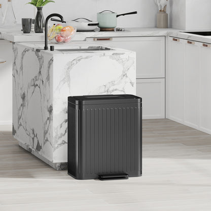 2×20 L Pedal Bin — 40 L Dual-Compartment Kitchen Waste Sorter, Soft-Close Lid, Hold-Open Function, Removable Inner Buckets, Black, 45.5 × 36.5 × 51 cm (17.9 × 14.4 × 20.1 in)