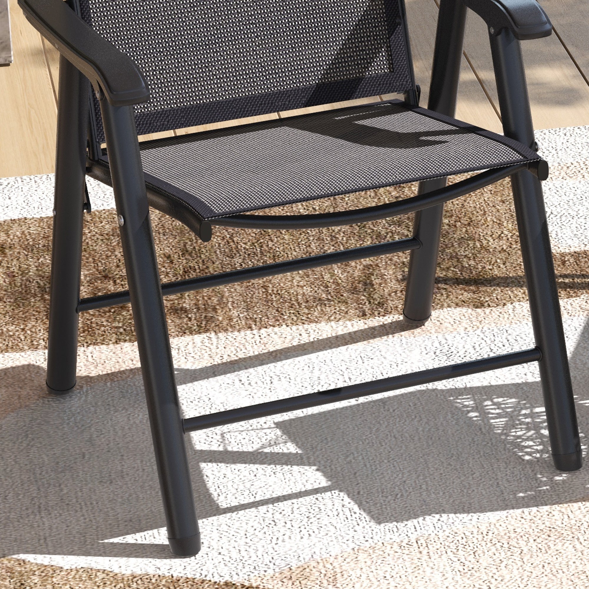 Set of 2 Folding Camping Chairs Padded Outdoor Garden Folding Chairs in Mesh with Steel Frame and Armrests Load 110 kg for Terrace Beach 58x64x94 cm Dark Gray