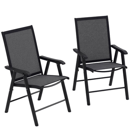 Set of 2 Folding Camping Chairs Padded Outdoor Garden Folding Chairs in Mesh with Steel Frame and Armrests Load 110 kg for Terrace Beach 58x64x94 cm Dark Gray