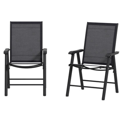 Set of 2 Folding Camping Chairs Padded Outdoor Garden Folding Chairs in Mesh with Steel Frame and Armrests Load 110 kg for Terrace Beach 58x64x94 cm Dark Gray