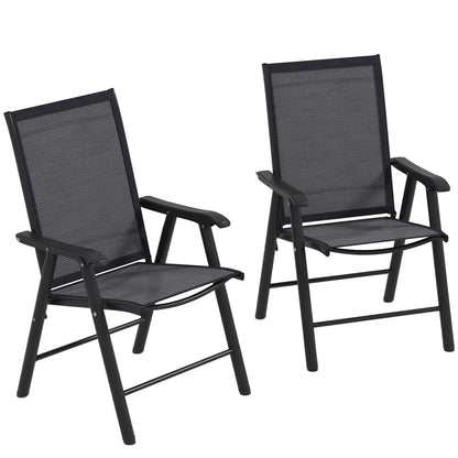 Set of 2 Folding Camping Chairs Padded Outdoor Garden Folding Chairs in Mesh with Steel Frame and Armrests Load 110 kg for Terrace Beach 58x64x94 cm Dark Gray