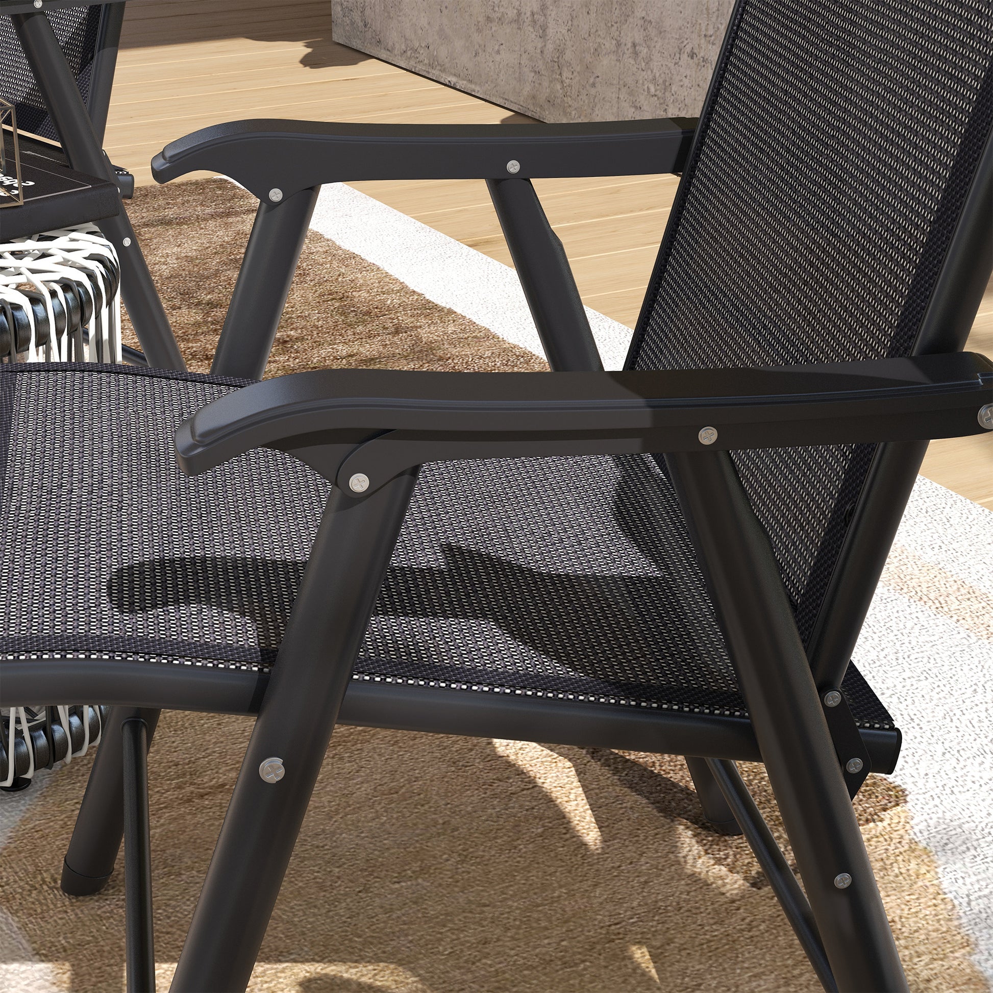Set of 2 Folding Camping Chairs Padded Outdoor Garden Folding Chairs in Mesh with Steel Frame and Armrests Load 110 kg for Terrace Beach 58x64x94 cm Dark Gray