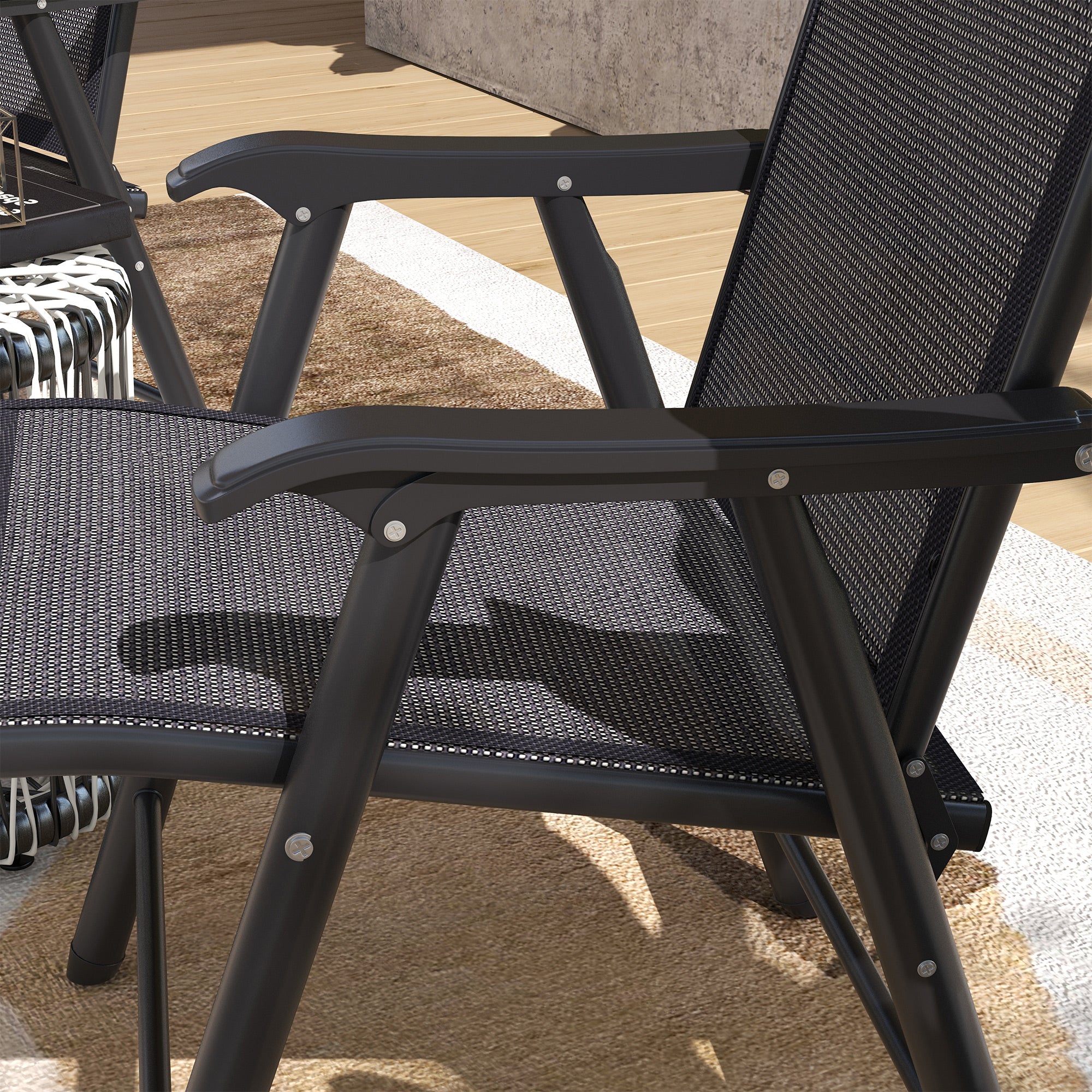 Set of 2 Folding Camping Chairs Padded Outdoor Garden Folding Chairs in Mesh with Steel Frame and Armrests Load 110 kg for Terrace Beach 58x64x94 cm Dark Gray