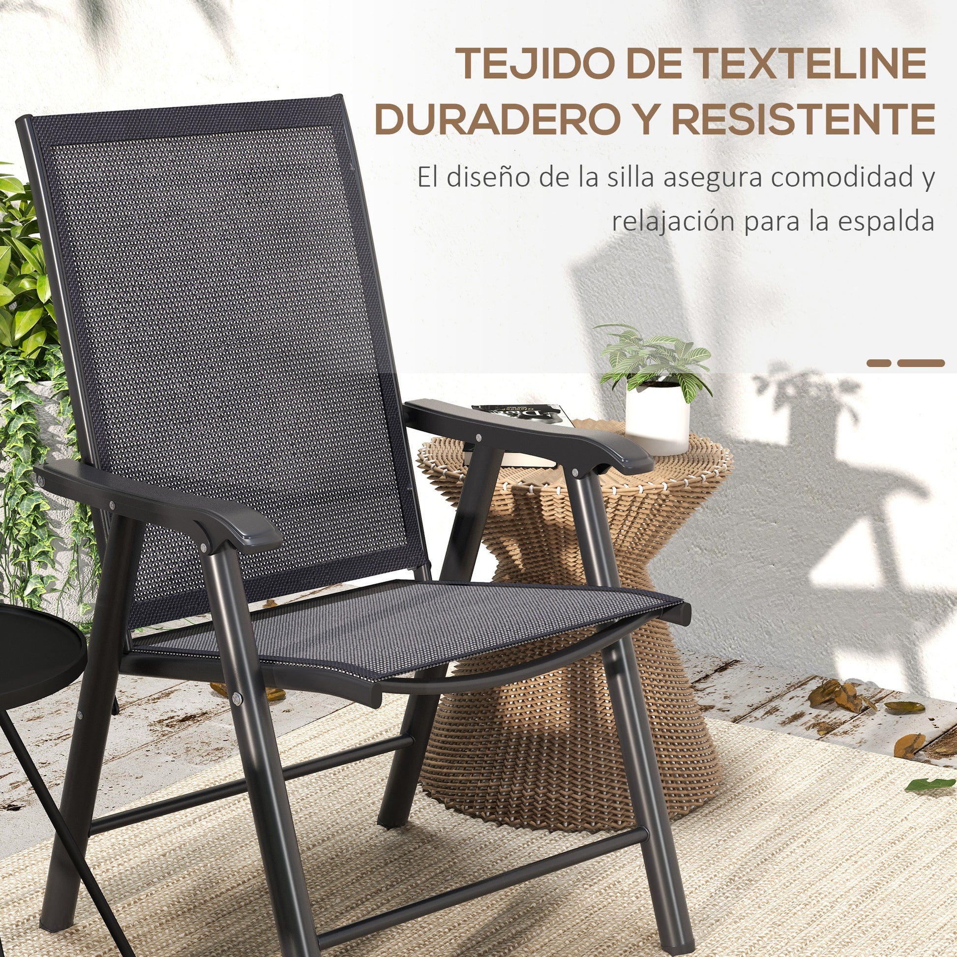 Set of 2 Folding Camping Chairs Padded Outdoor Garden Folding Chairs in Mesh with Steel Frame and Armrests Load 110 kg for Terrace Beach 58x64x94 cm Dark Gray
