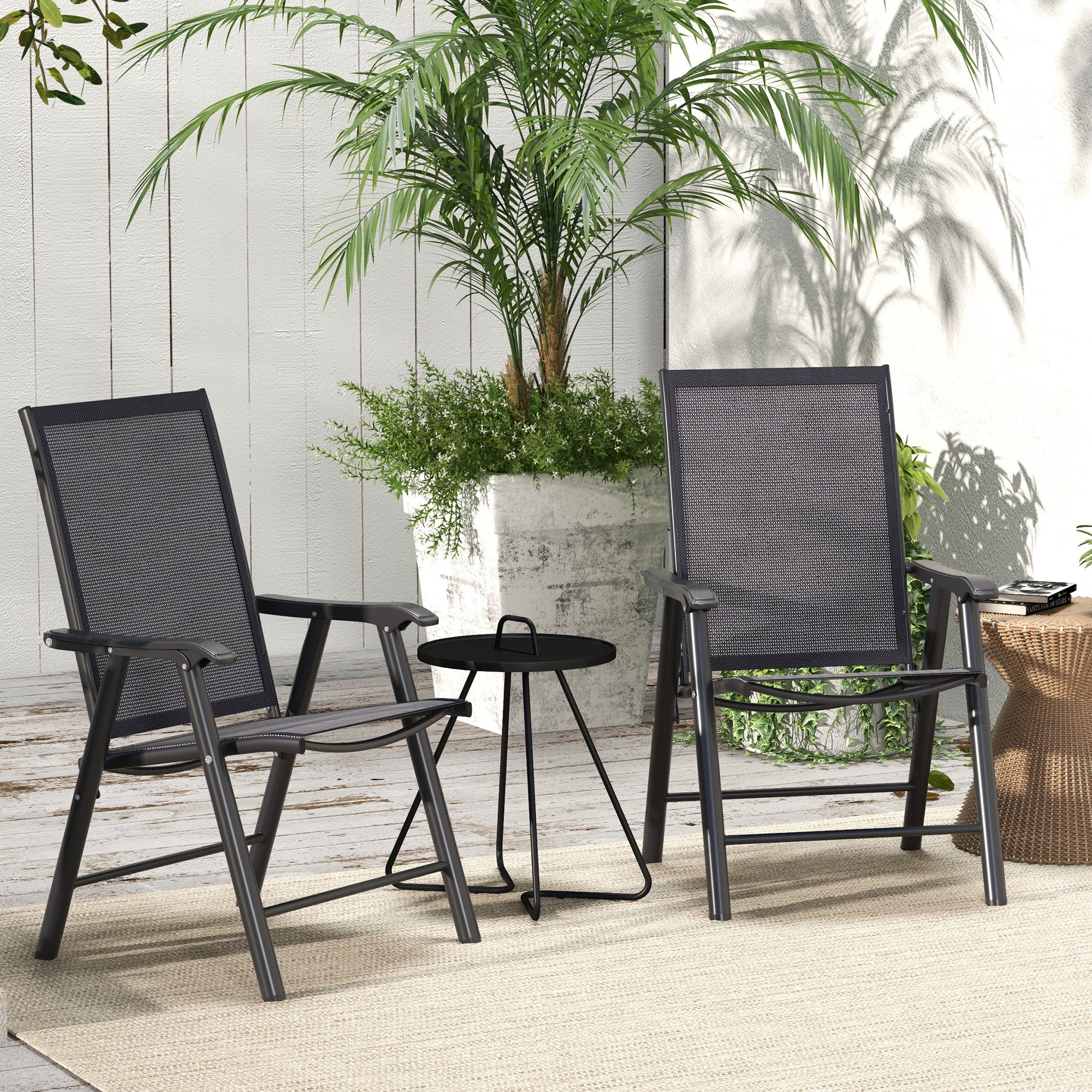 Set of 2 Folding Camping Chairs Padded Outdoor Garden Folding Chairs in Mesh with Steel Frame and Armrests Load 110 kg for Terrace Beach 58x64x94 cm Dark Gray