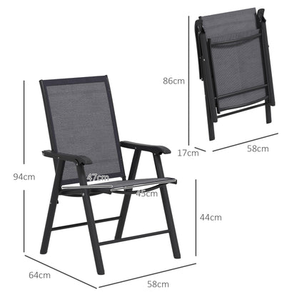 Set of 2 Folding Camping Chairs Padded Outdoor Garden Folding Chairs in Mesh with Steel Frame and Armrests Load 110 kg for Terrace Beach 58x64x94 cm Dark Gray