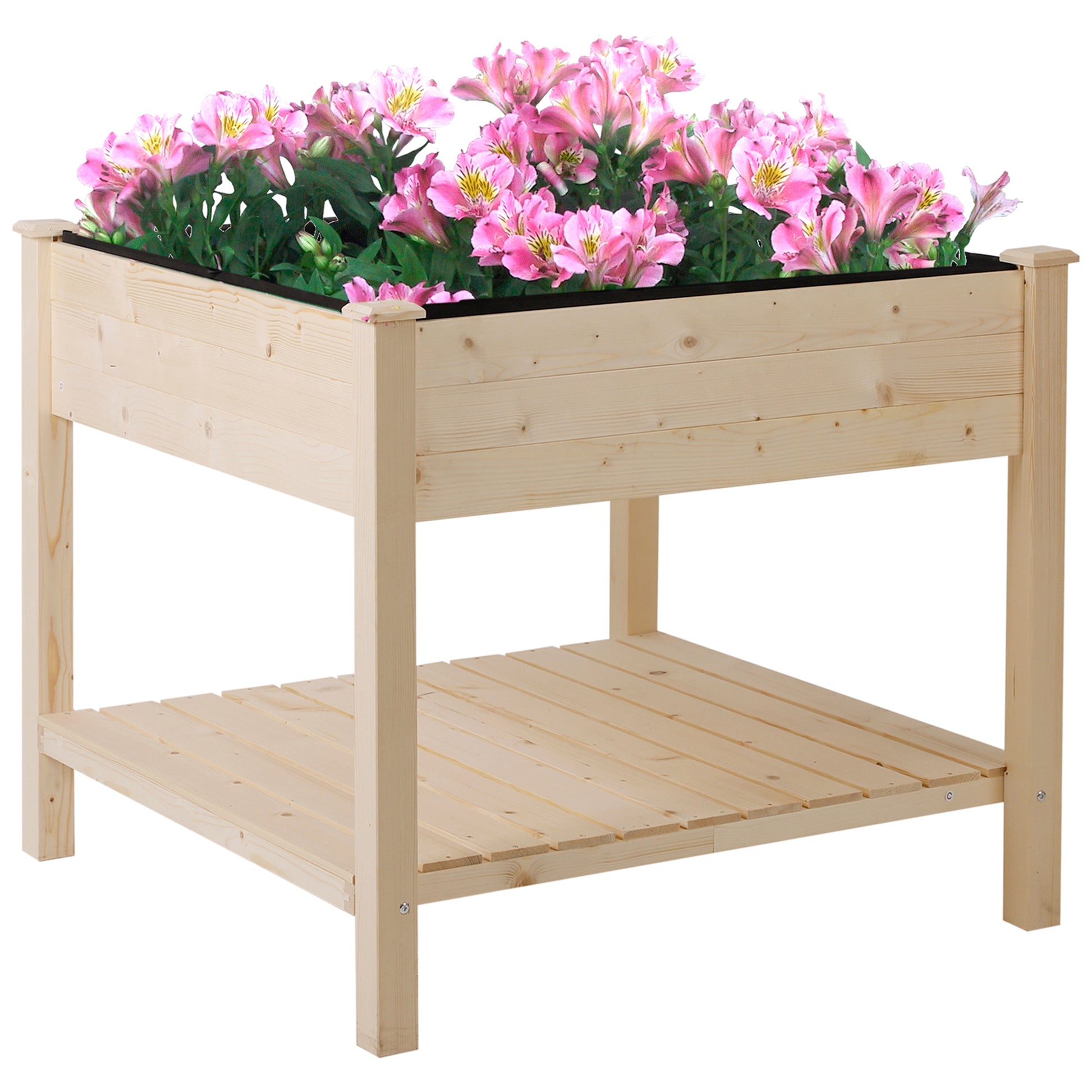 Raised Garden Bed, Hanging Urban Garden Table Plant Holder with Fabric Liner for Garden, 91x91x81cm, Wood