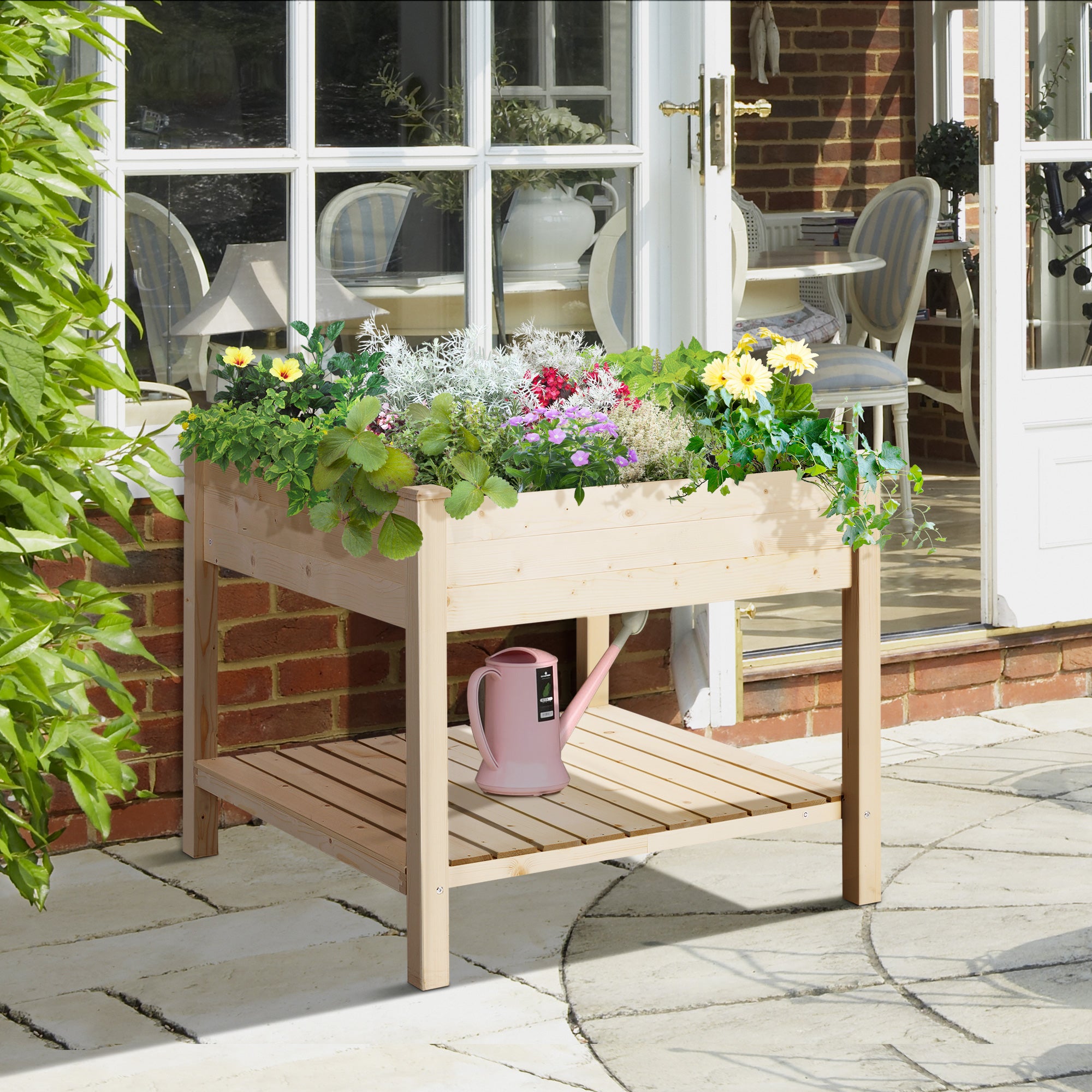 Raised Garden Bed, Hanging Urban Garden Table Plant Holder with Fabric Liner for Garden, 91x91x81cm, Wood