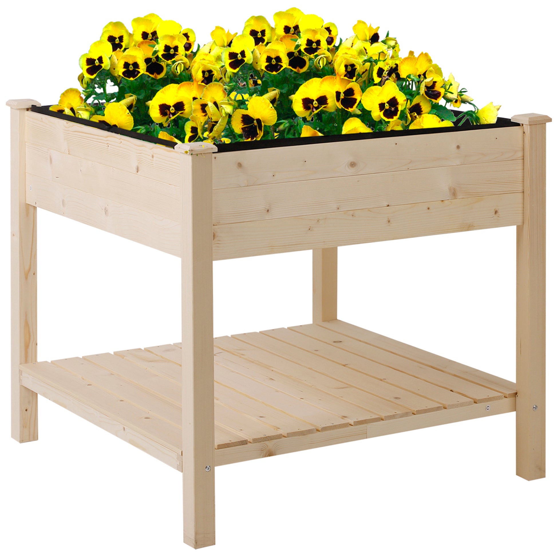 Raised Garden Bed, Hanging Urban Garden Table Plant Holder with Fabric Liner for Garden, 91x91x81cm, Wood